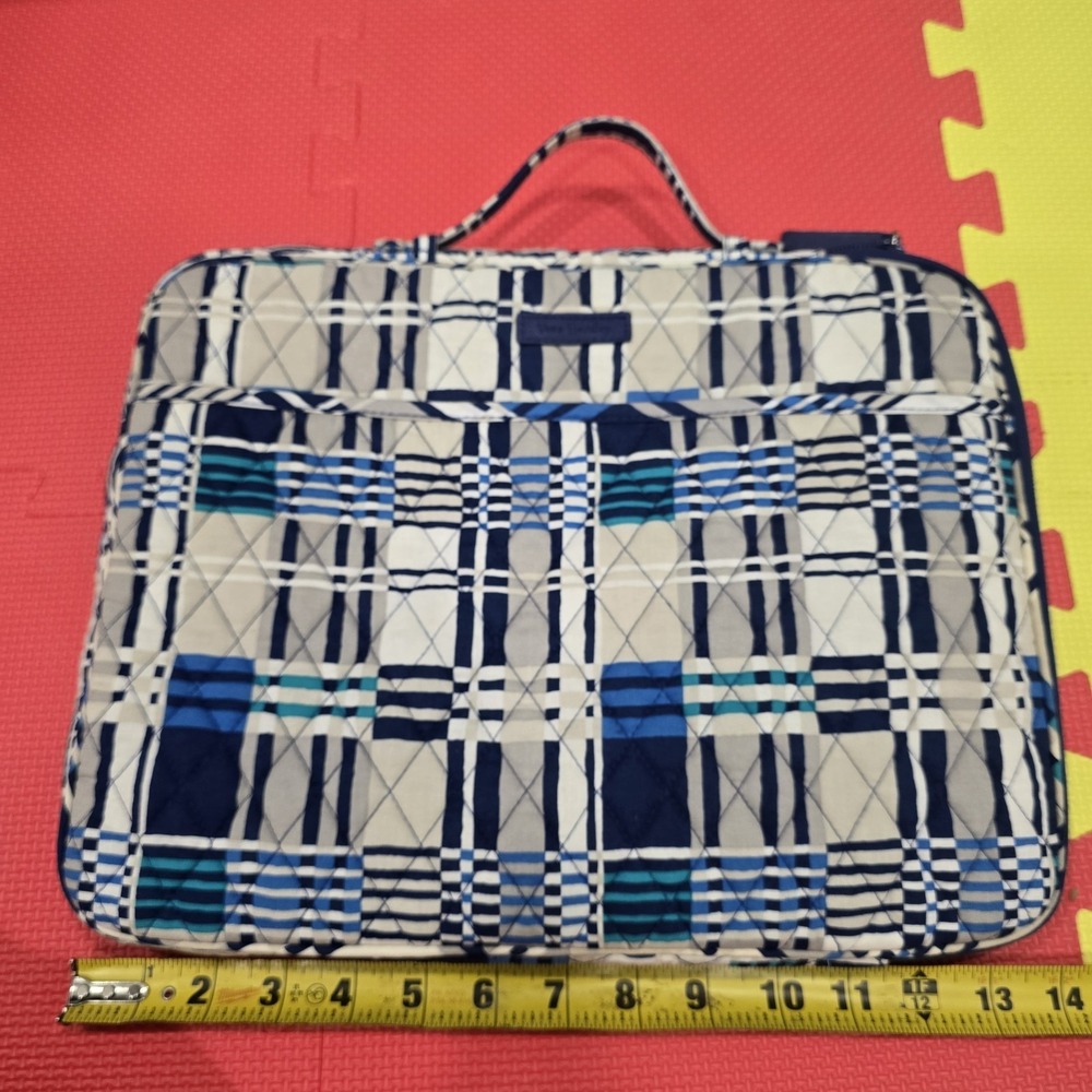 Vera Bradley Blue Bayou Plaid Quilted Laptop Sleeve Case Bag 13" Pockets